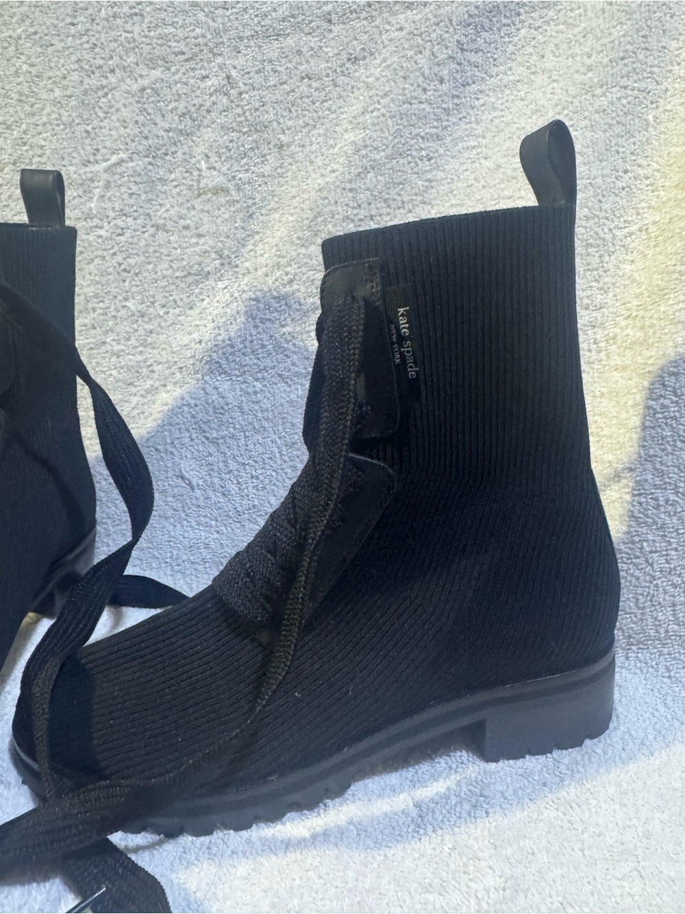 kate spade Black Ribbed Knit Lace-Up Ankle Boots